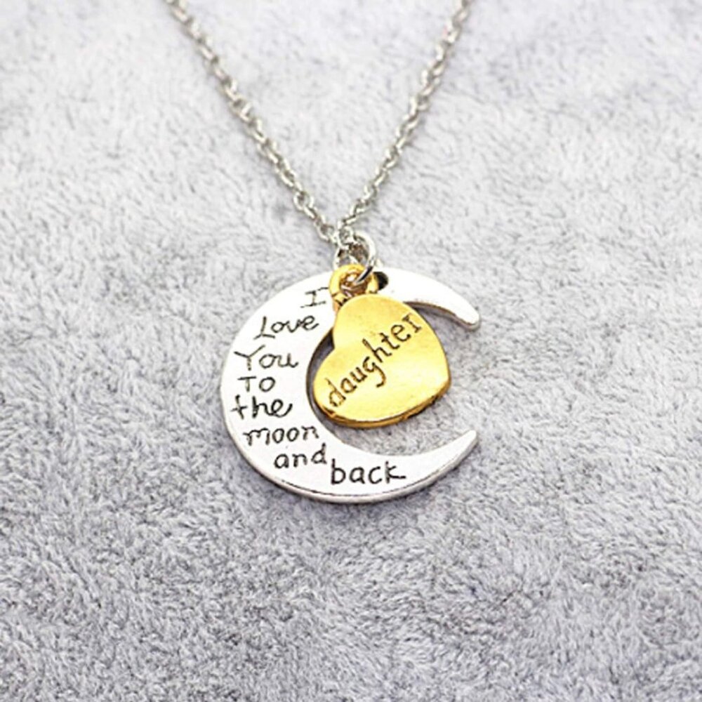 Daughter, I Love You to The Moon and Back, Necklace -‎ Crescent Moon and Heart